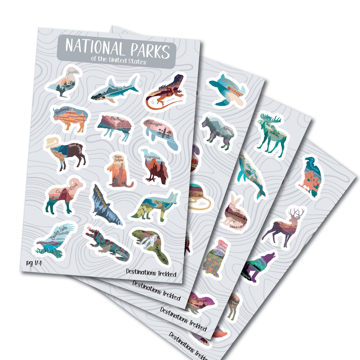 63 National Park sticker sheet set, Wildlife National park stickers, Travel Planner, Bucket List Water Bottle vinyl sticker, Waterproof