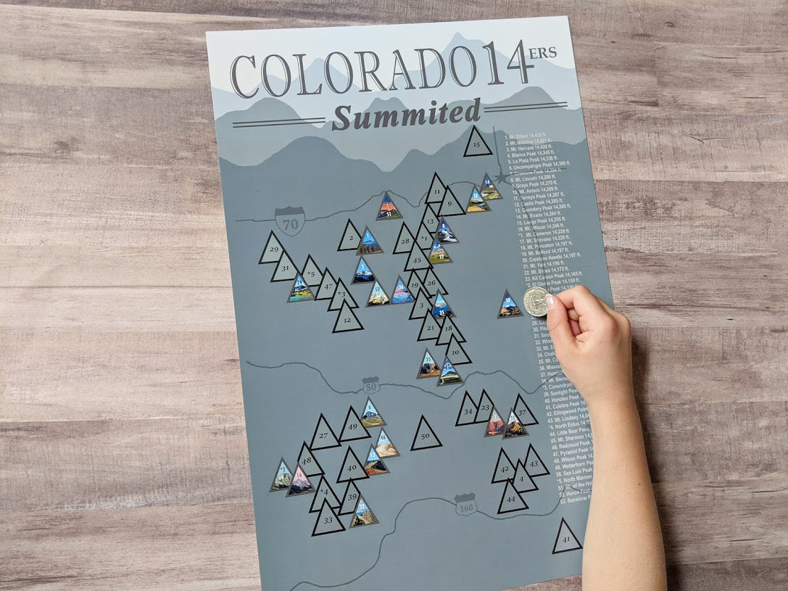 Colorado 14ers scratch off, Colorado Fourteeners poster, Colorado 14er tracker, 18x12