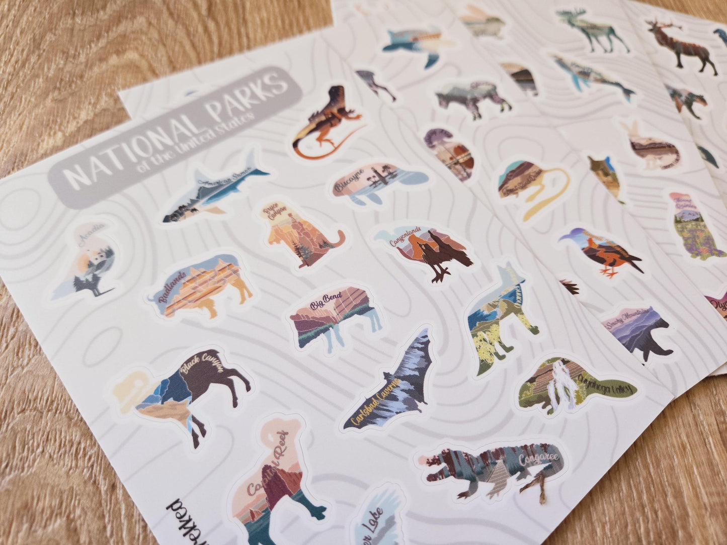 63 National Park sticker sheet set, Wildlife National park stickers, Travel Planner, Bucket List Water Bottle vinyl sticker, Waterproof