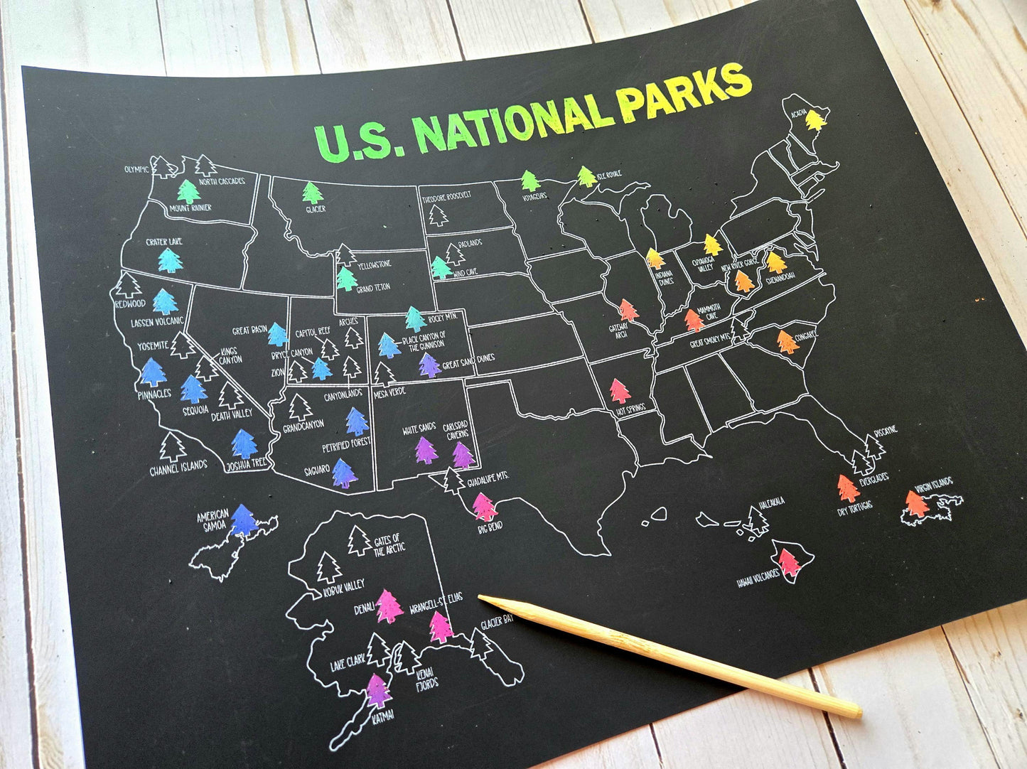 National Park Scratch Off Poster, Scratch Art Map, National Parks Bucket List, Places Traveled, Mother's day, Graduation gift, Father's Day