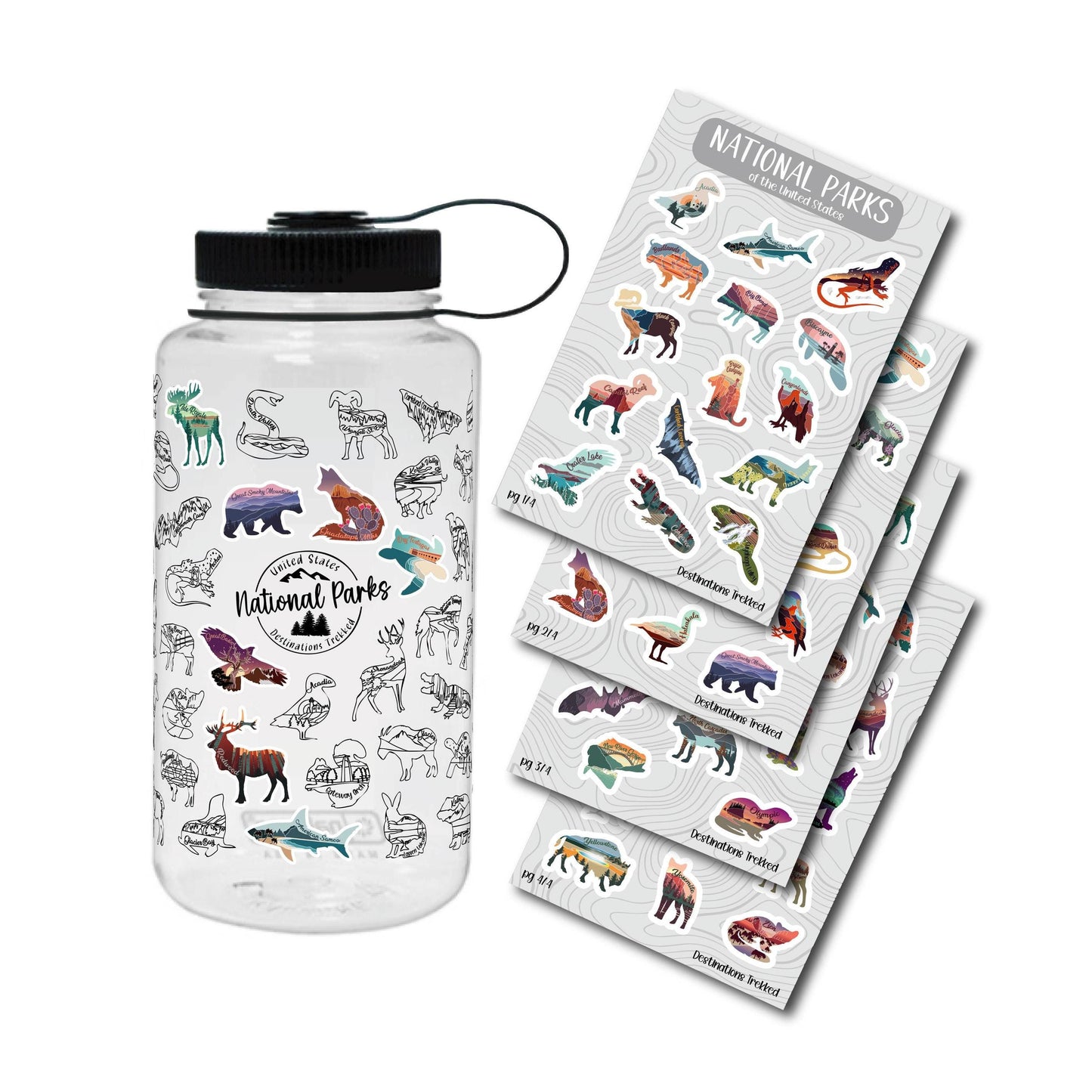 National Park Bucket List with stickers, National Park water bottle, Clear Nalgene 32 oz, Water bottle tracker, Places Traveled, hiking gift