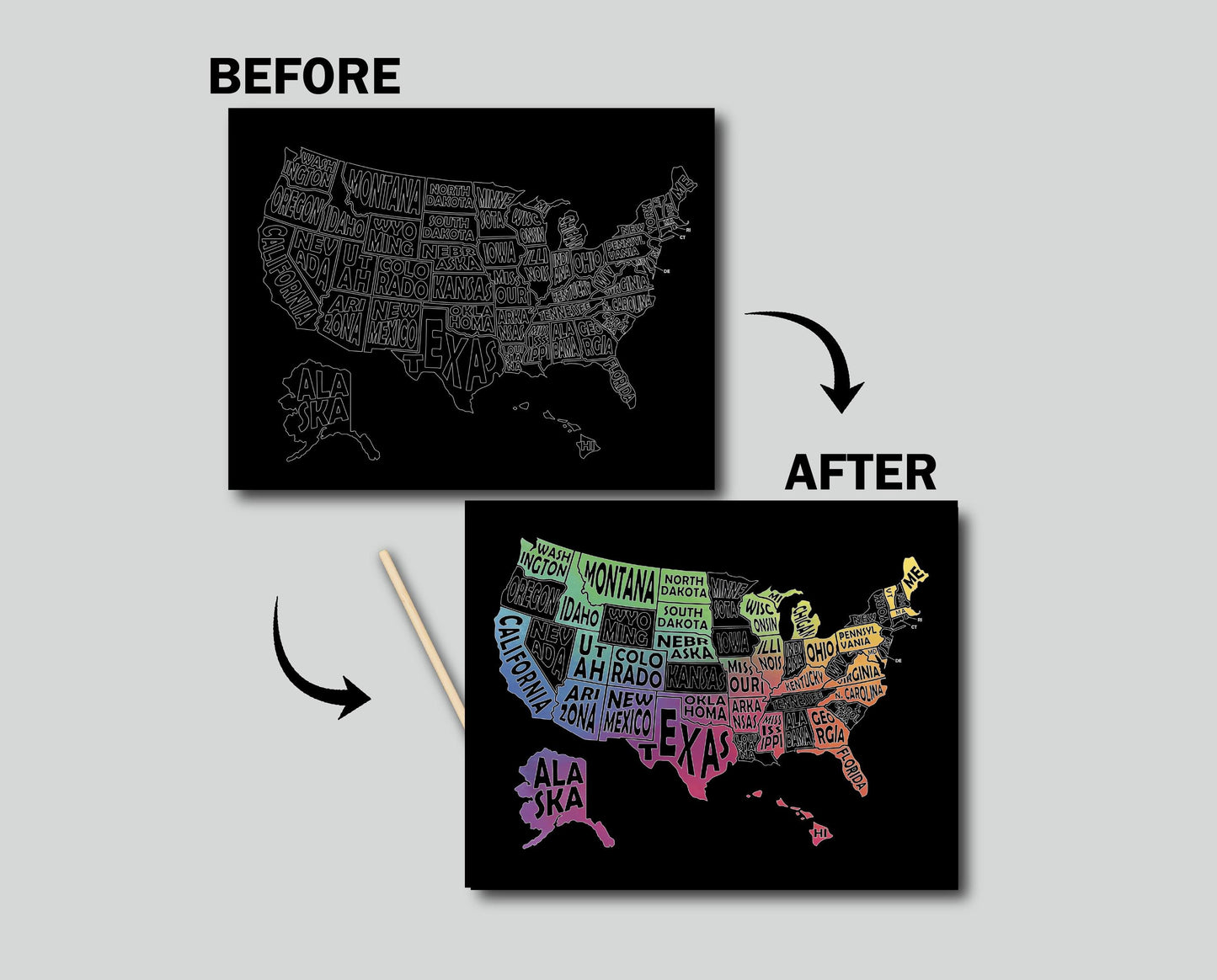 50 States Scratch Off map, Scratch Art paper, United States Bucket List, 50 States Traveled, Mother's day, Graduation gift, Father's Day,