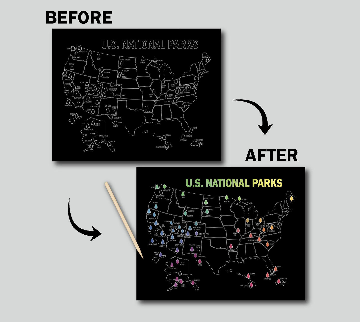 National Park Scratch Off Poster, Scratch Art Map, National Parks Bucket List, Places Traveled, Mother's day, Graduation gift, Father's Day