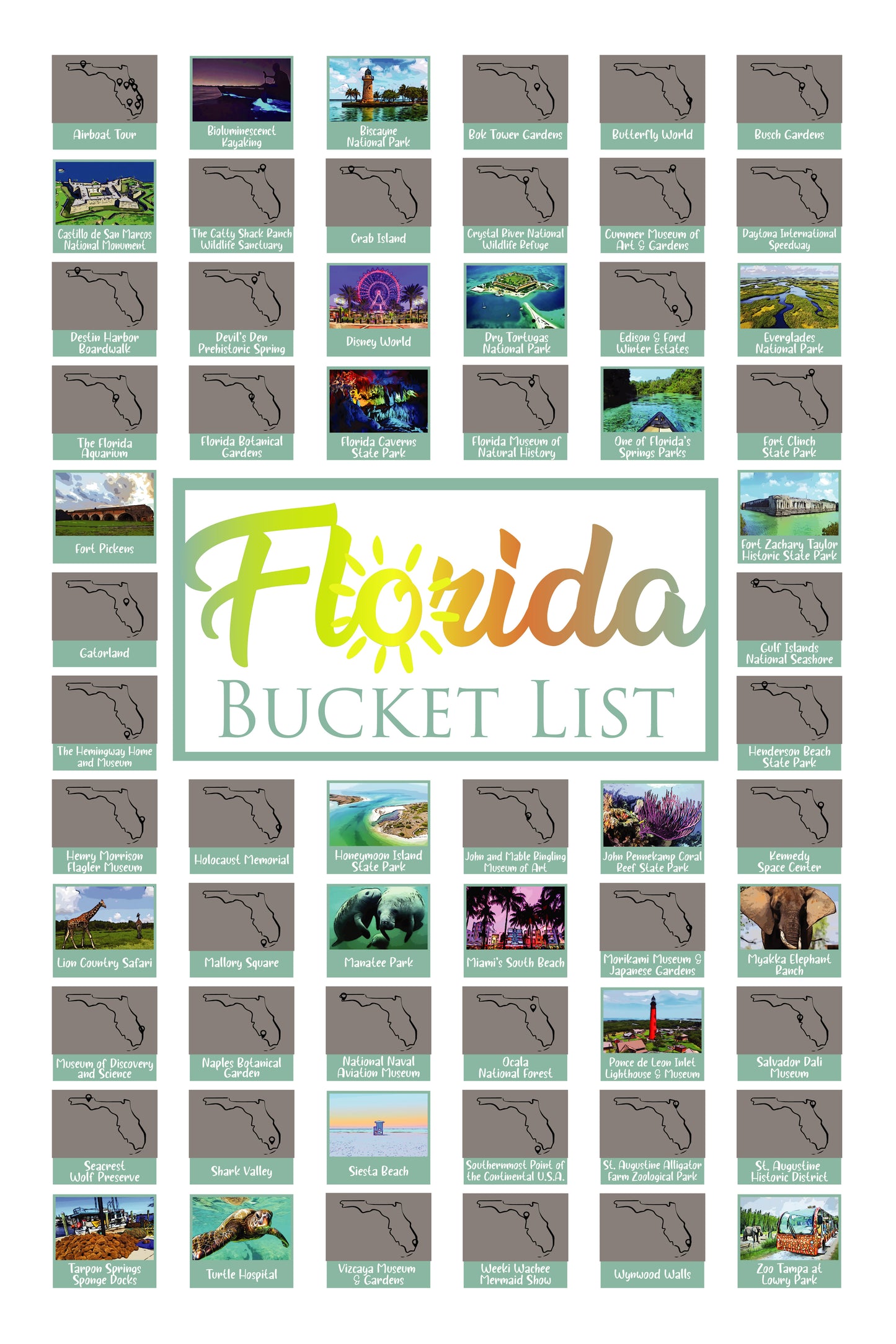 Florida Scratch Off Poster; Florida Bucket List; Florida Housewarming Gift 18x12