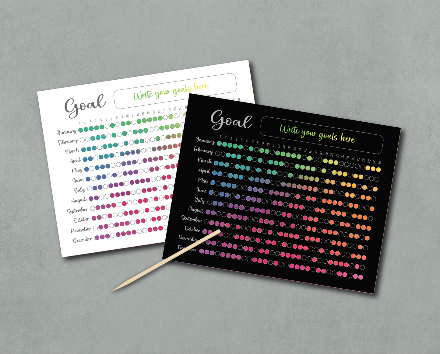 365 Day Goal Tracker Scratch Off Poster, New Year Resolution, Daily Challenge