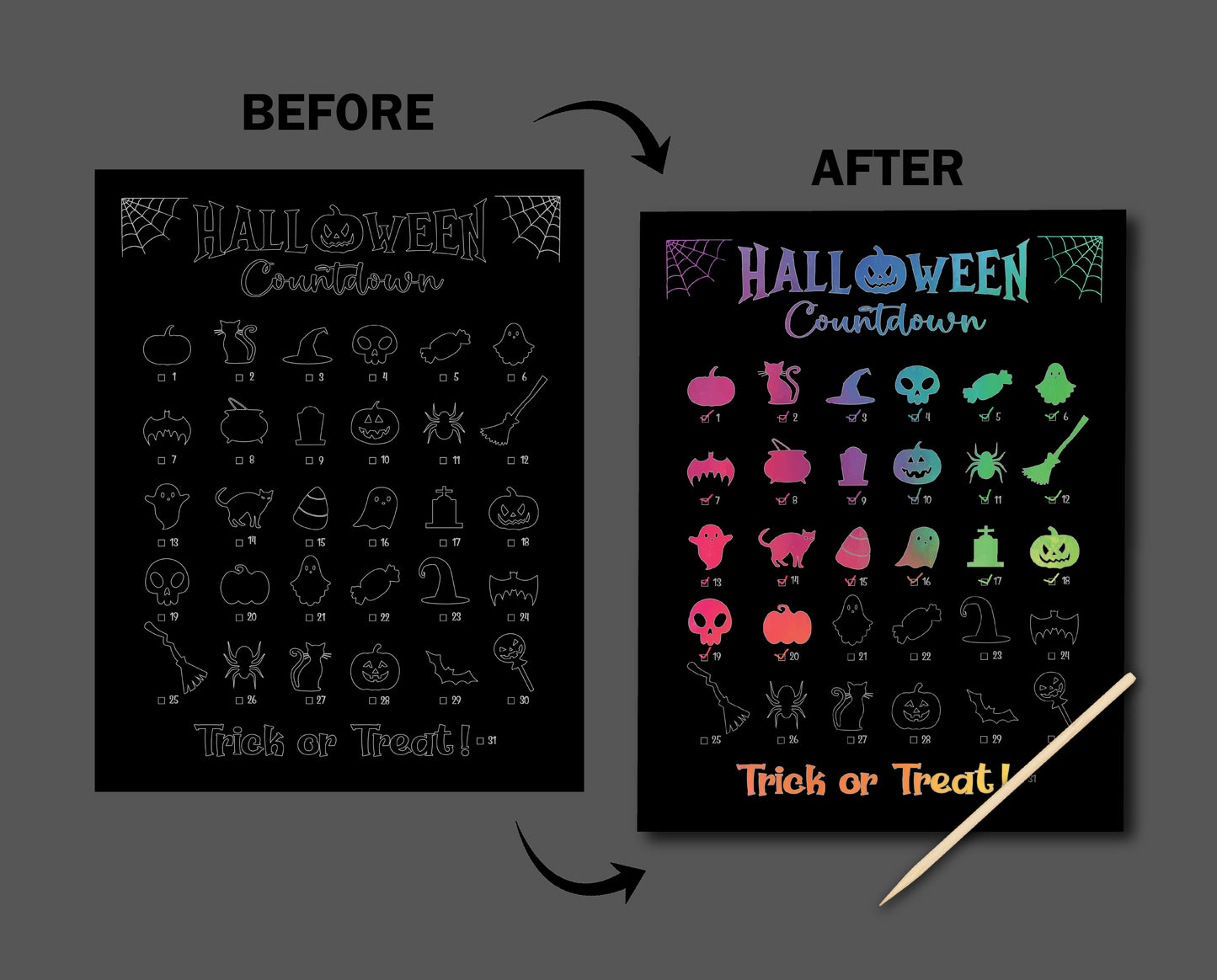 Halloween Countdown Scratch off, Halloween Advent Calendar