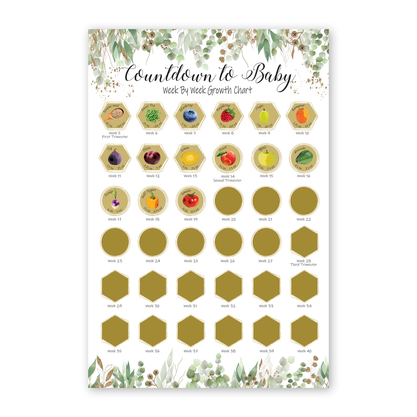 Scratch Off Pregnancy Countdown Chart; Pregnancy Growth Tracker; Baby Shower Gift