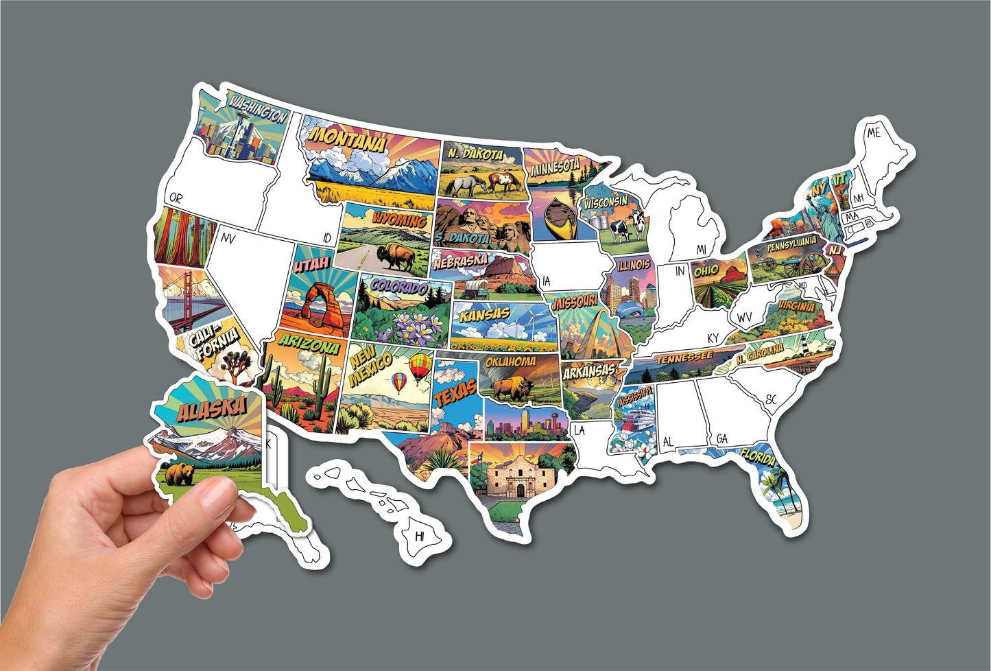 RV Sticker Travel Map, 50 U.S. States Places Traveled, Camper Decor, Outdoor Weatherproof Vinyl Decal, 11x17