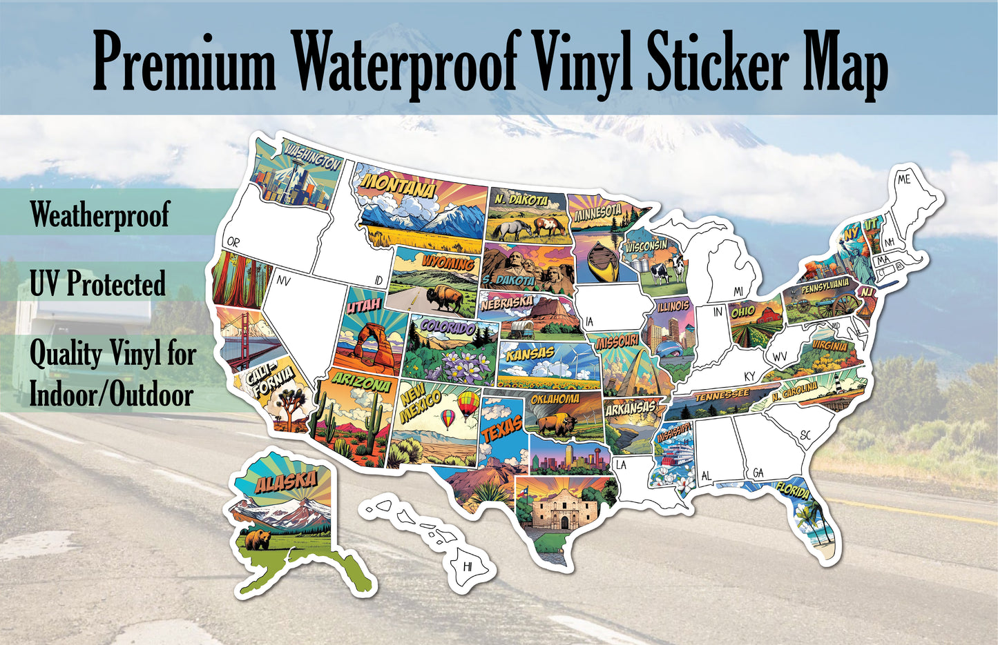 RV Sticker Travel Map, 50 U.S. States Places Traveled, Camper Decor, Outdoor Weatherproof Vinyl Decal, 11x17