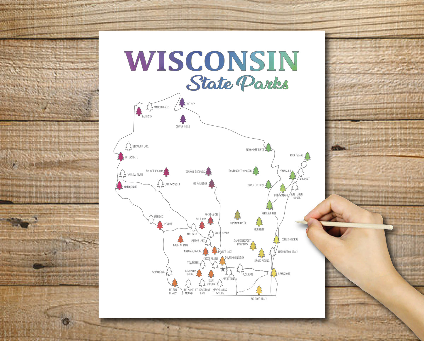 Wisconsin State Parks Scratch Off Map