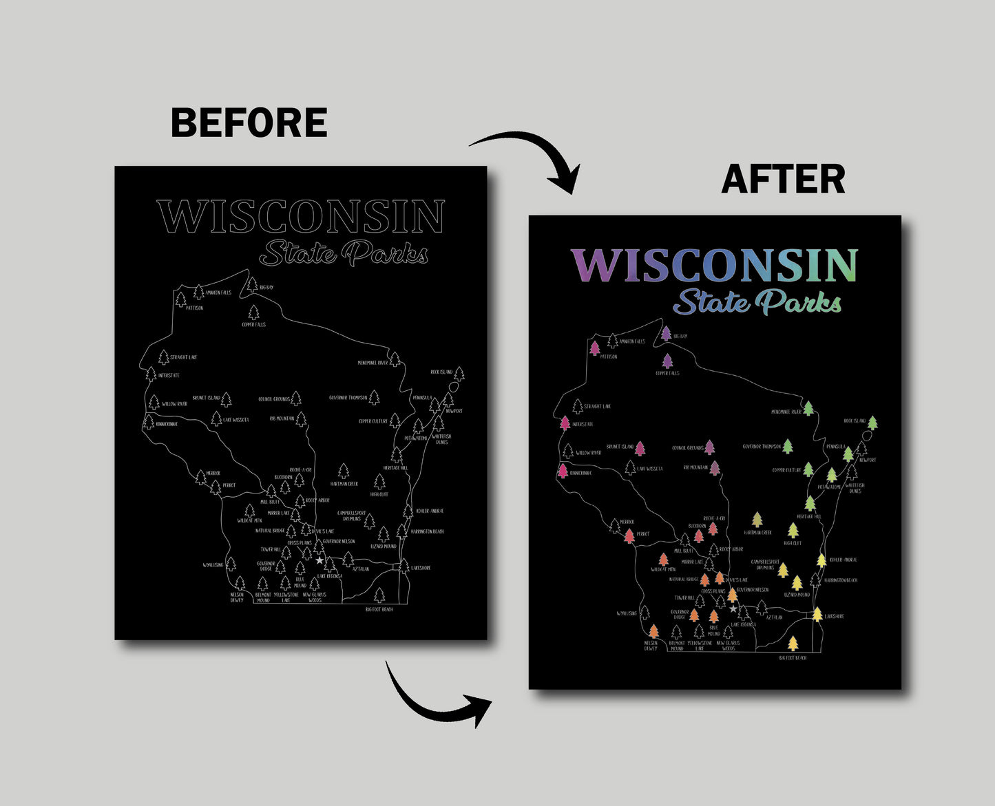 Wisconsin State Parks Scratch Off Map