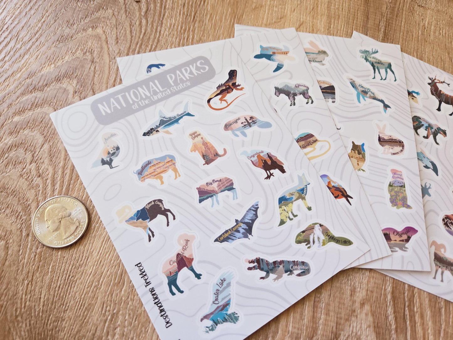 63 National Park sticker sheet set, Wildlife National park stickers, Travel Planner, Bucket List Water Bottle vinyl sticker, Waterproof