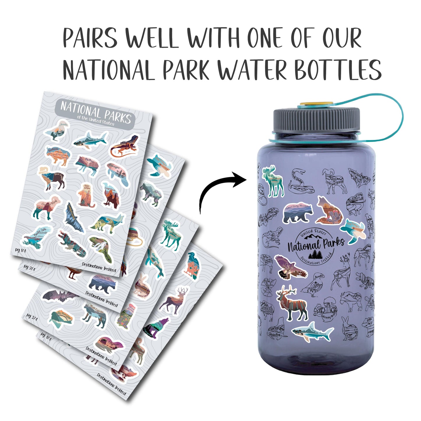 63 National Park sticker sheet set, Wildlife National park stickers, Travel Planner, Bucket List Water Bottle vinyl sticker, Waterproof