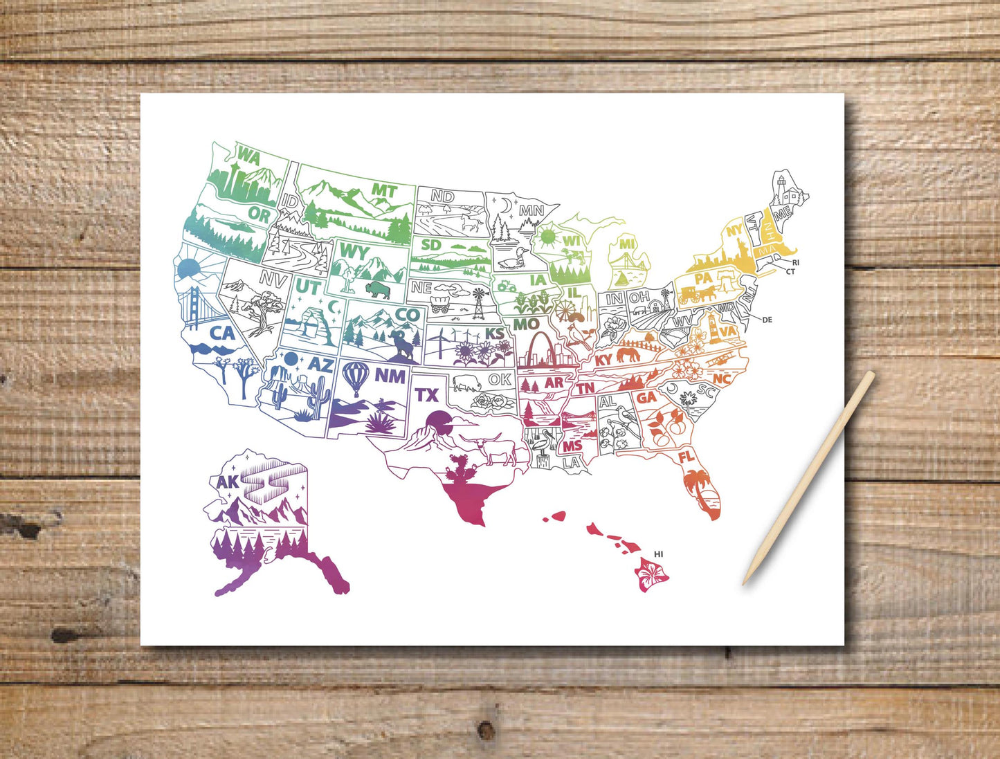 US States Scratch Off Poster, Scratch Art Map, United States Bucket List, 50 States Traveled, Mother's day, Graduation gift, Father's Day,