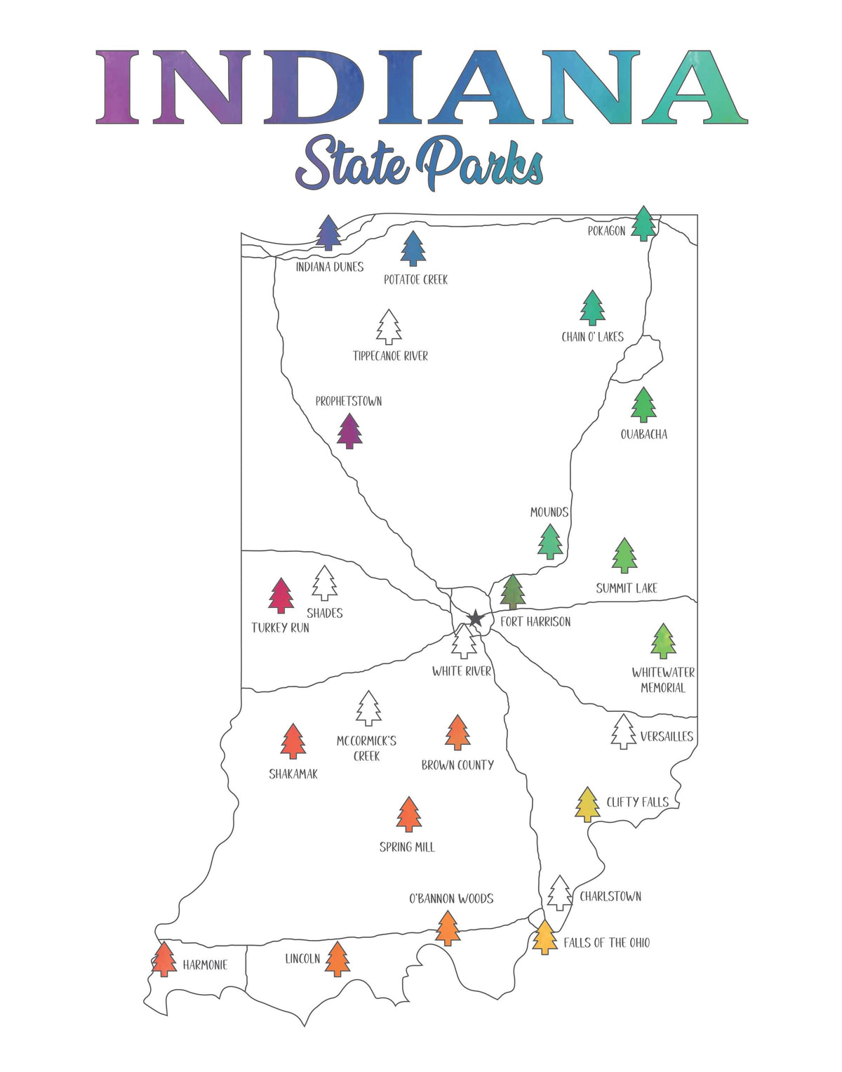 Indiana State Parks Scratch Off Map: Travel Bucket List Poster, Indiana Hiking Gift (11x14)