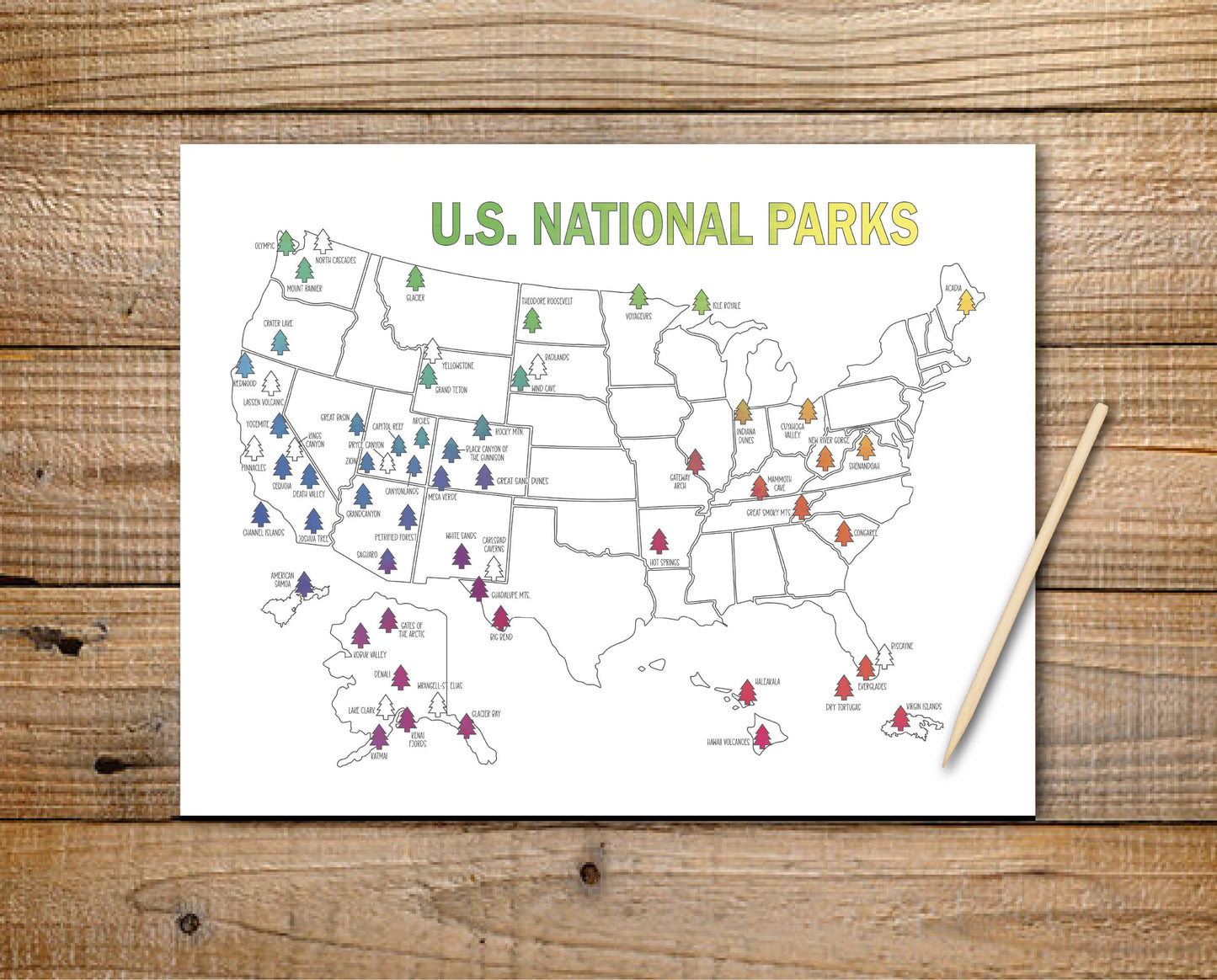 National Park Scratch Off Poster, Scratch Art Map, National Parks Bucket List, Places Traveled, Mother's day, Graduation gift, Father's Day