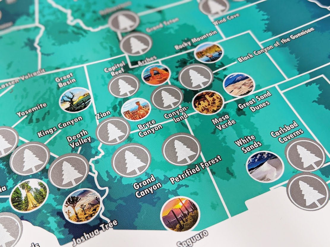 8x10 U.S. National Parks Scratch Off Travel Map; Camper/RV size