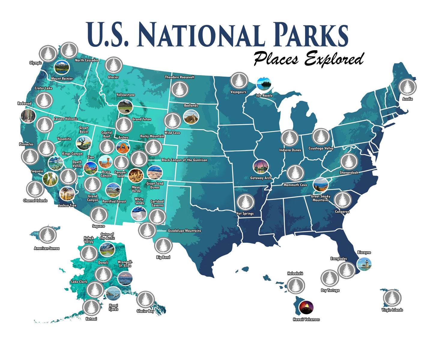 8x10 U.S. National Parks Scratch Off Travel Map; Camper/RV size
