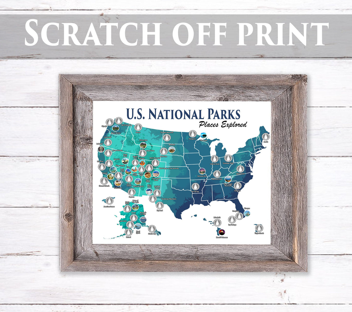 8x10 U.S. National Parks Scratch Off Travel Map; Camper/RV size