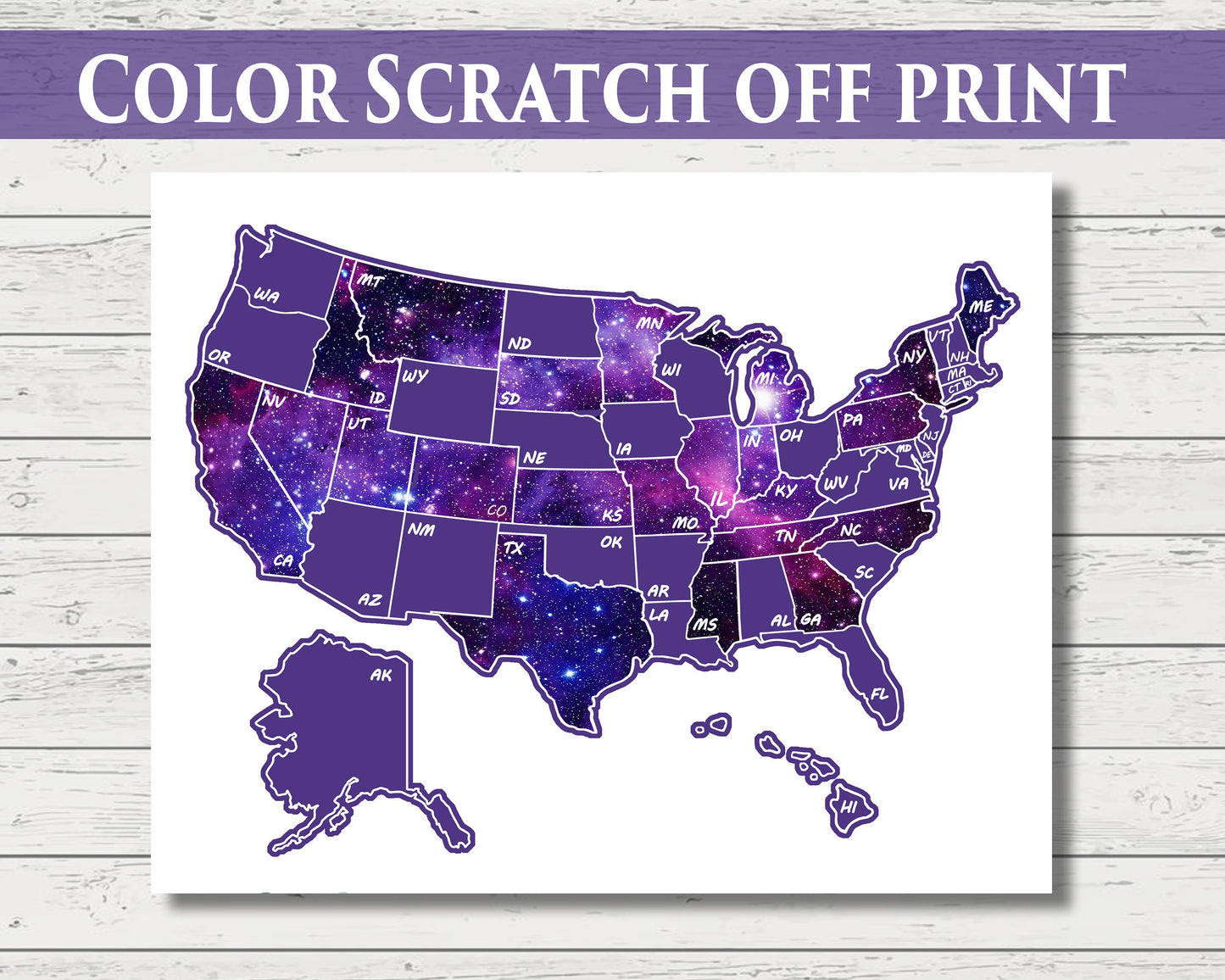 8x10 Scratch Off U.S. Map; United States Scratch-off Travel Poster Tracker; Camper/RV/Desk size.