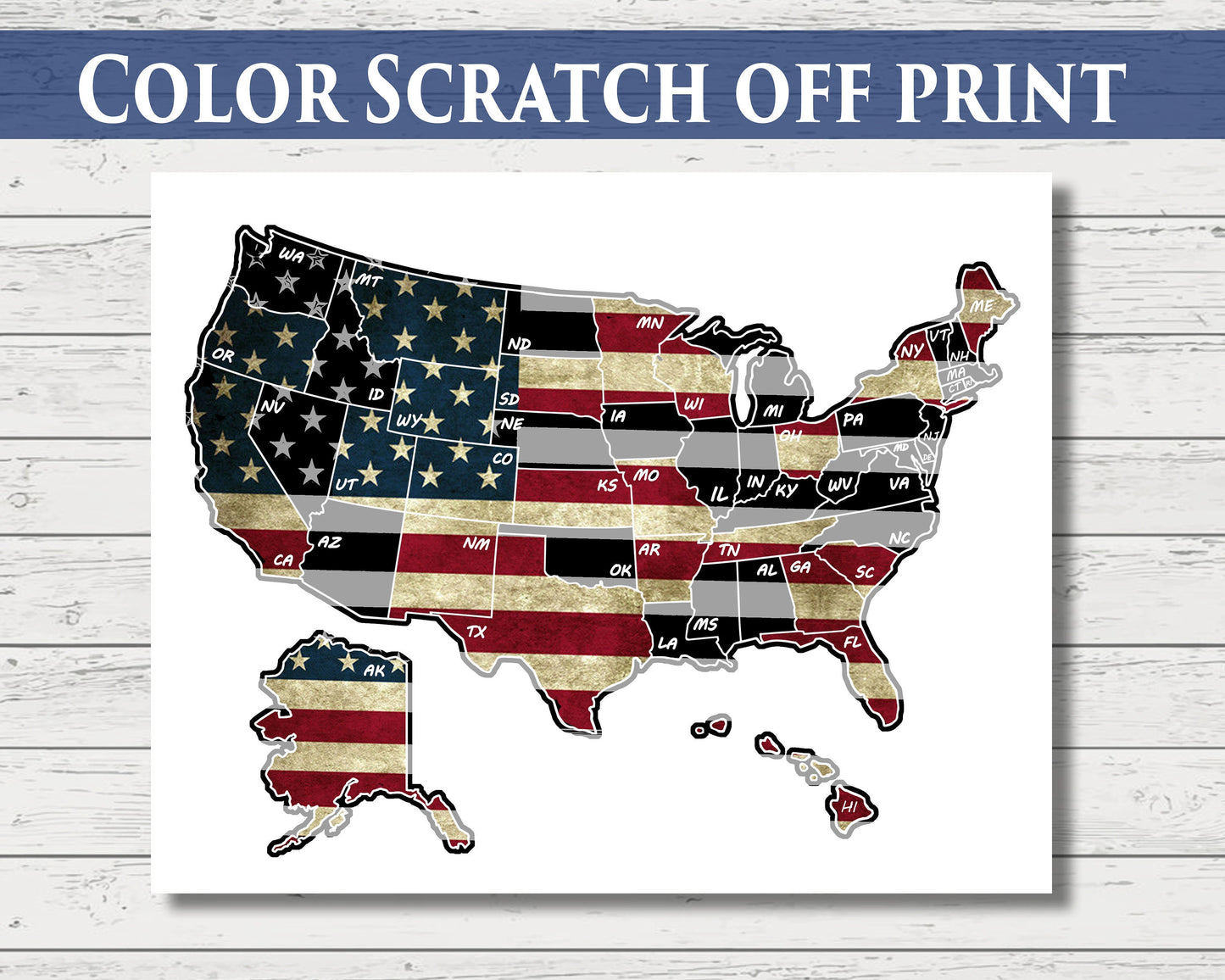 8x10 U.S. Flag Scratch Off Map; United States Scratch-off Travel Poster Tracker; Camper/RV/Desk size.
