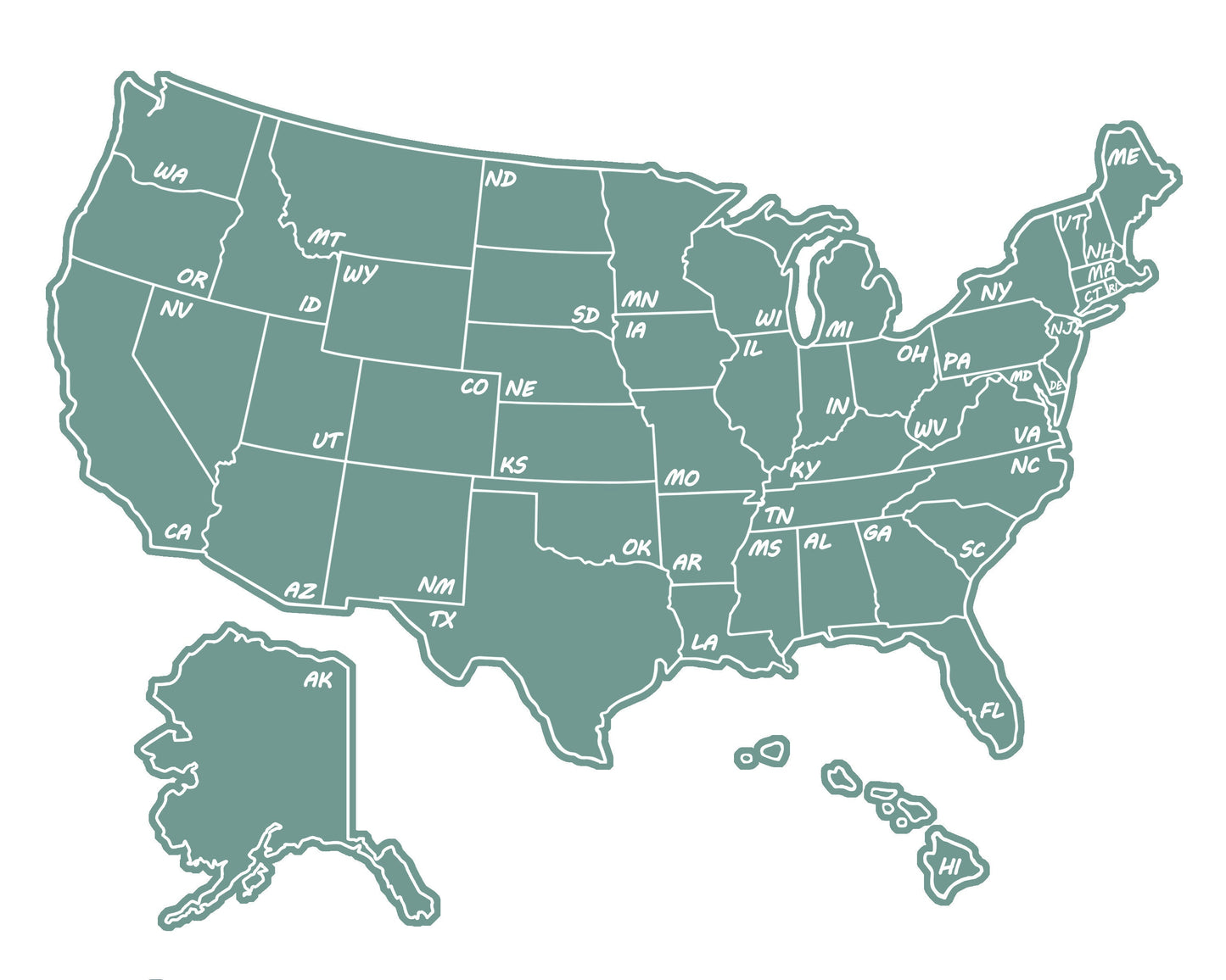 8x10 Cactus Print Scratch Off U.S. Map, Camper/RV/Desk size