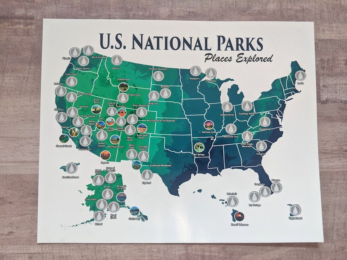 8x10 U.S. National Parks Scratch Off Travel Map; Camper/RV size