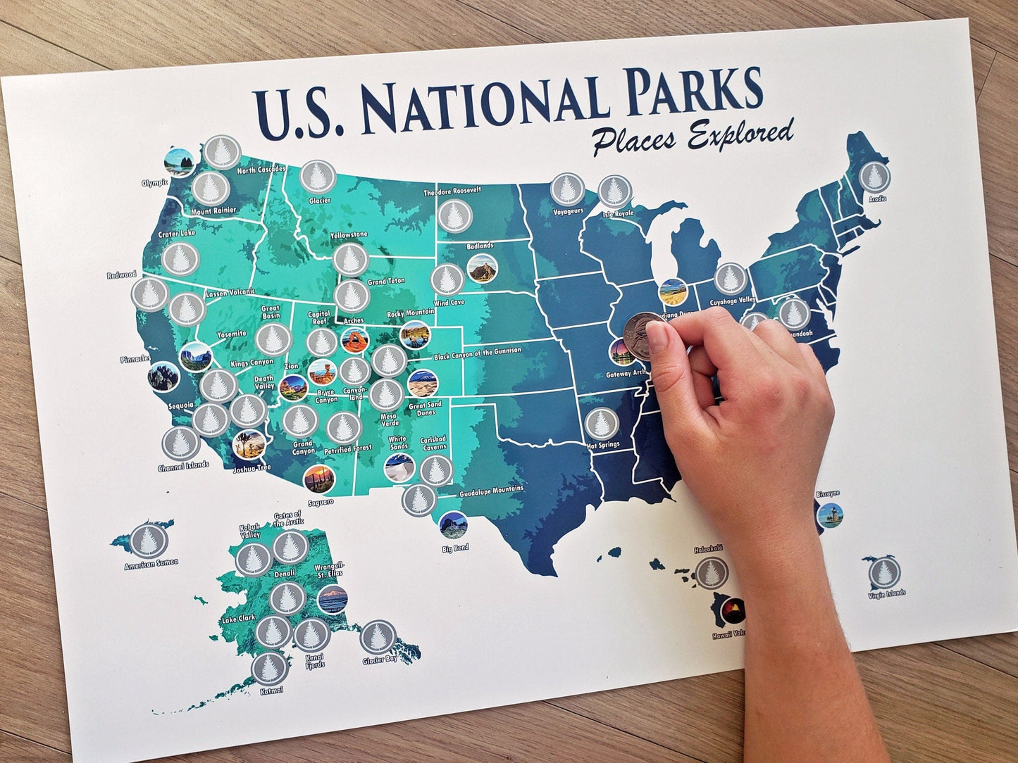 National Park Scratch Off Map; 12x18 National Park Travel Poster; National Park Print; National Park Bucket List