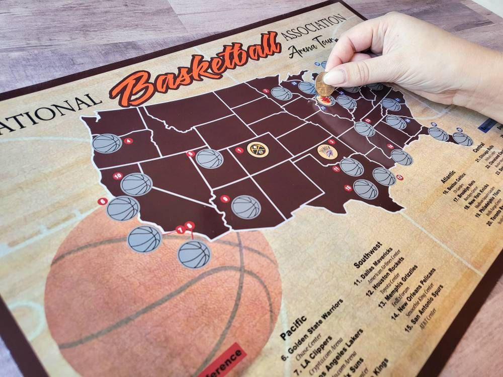 Scratch Off Basketball Arena Map, Professional Basketball bucket list tracker, Basketball Arena Tour Poster, 12x18