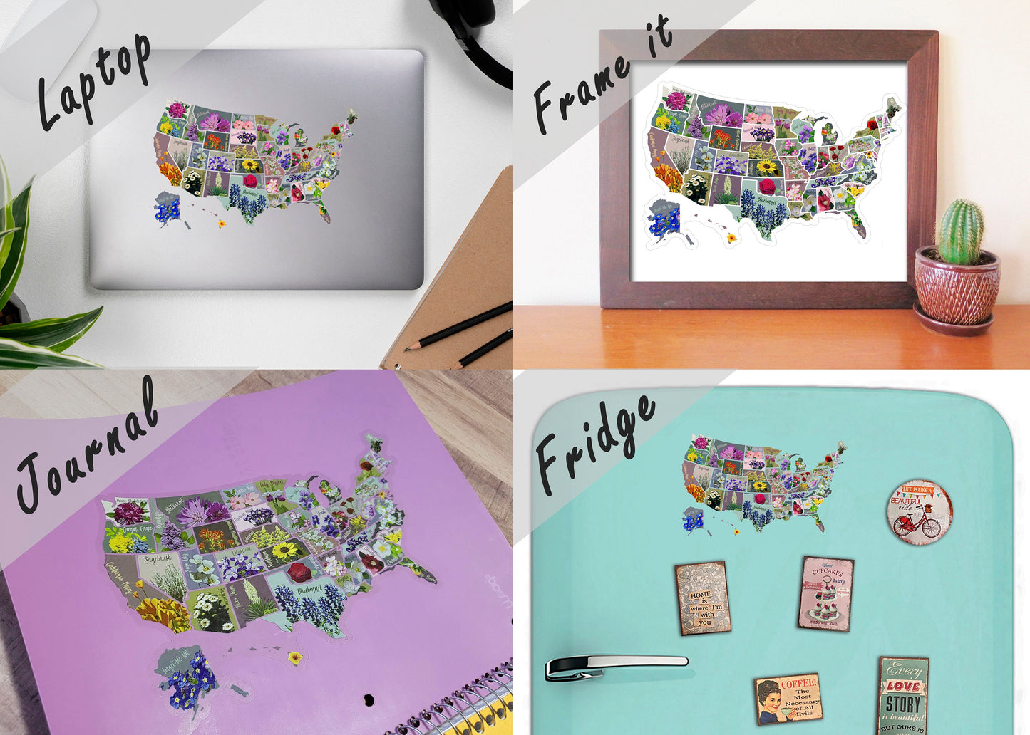 Transparent Scratch Off Sticker Map; USA Vinyl Decal; State Flower Map, Decal Map; Planner Sticker