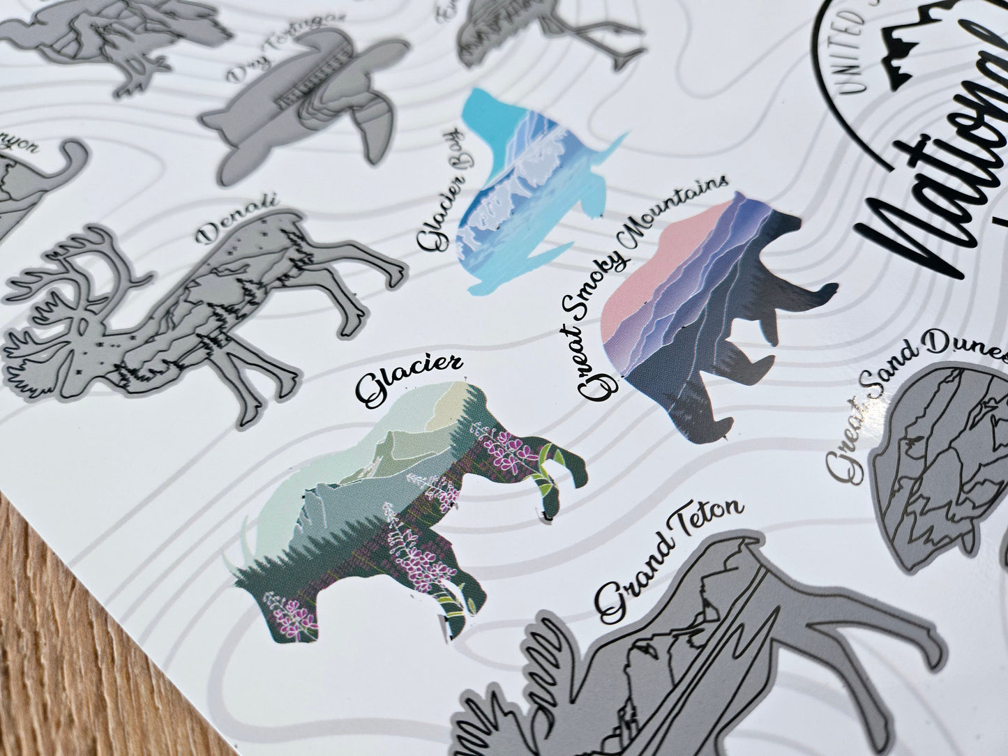 US National Park Scratch Off poster, Wildlife Silhouette National Parks, 12x18