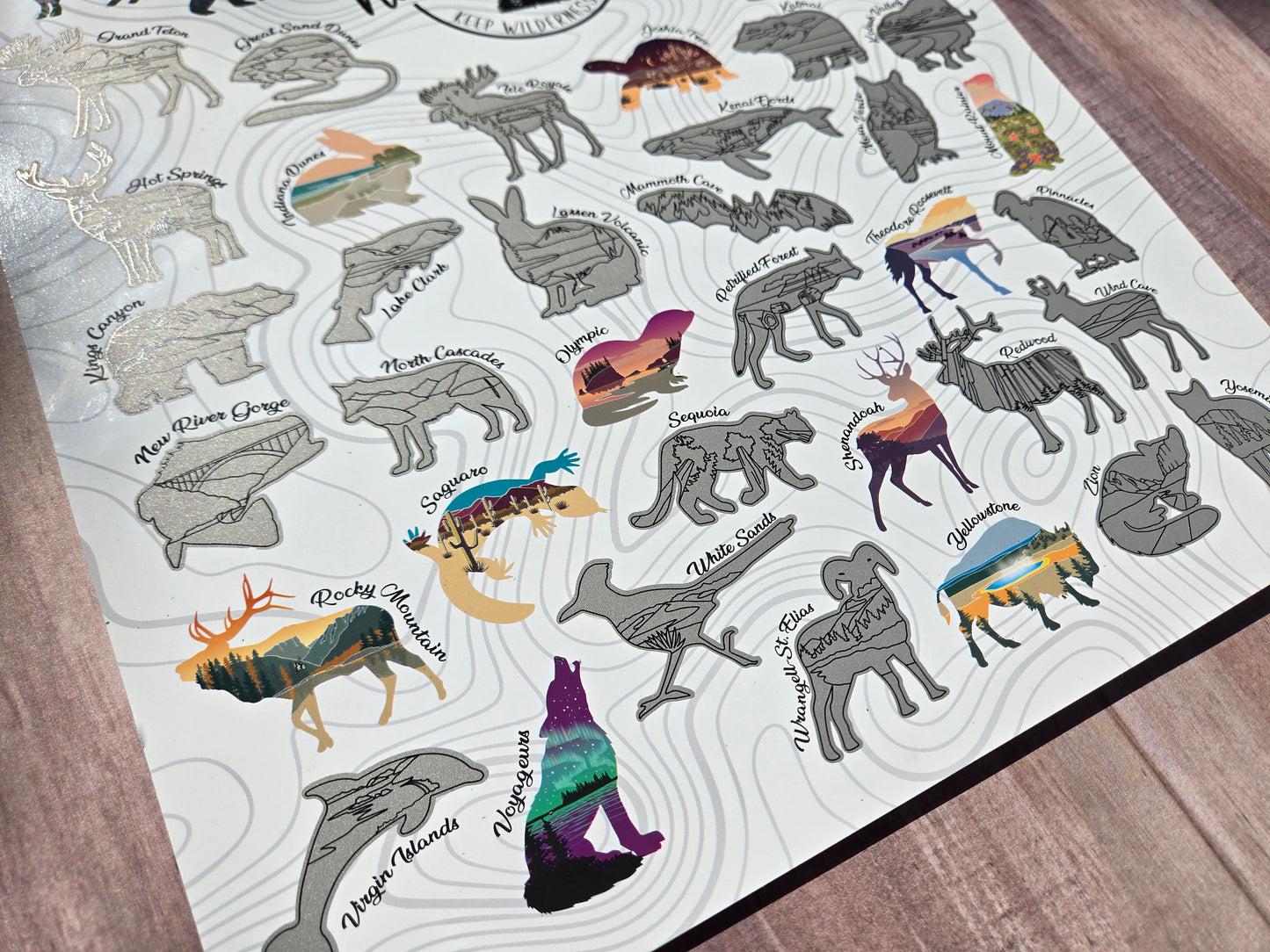 US National Park Scratch Off poster, Wildlife Silhouette National Parks, 12x18