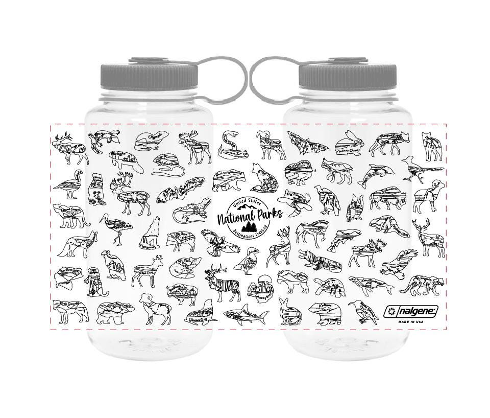 National Park Bucket List with stickers, National Park water bottle, Clear Nalgene 32 oz, Water bottle tracker, Places Traveled, hiking gift