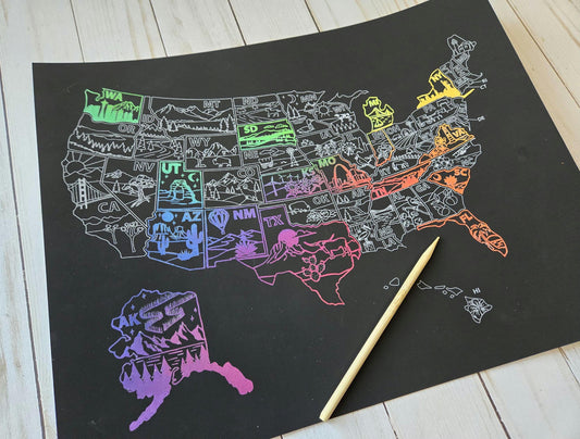 US States Scratch Off Poster, Scratch Art Map, United States Bucket List, 50 States Traveled, Mother's day, Graduation gift, Father's Day,