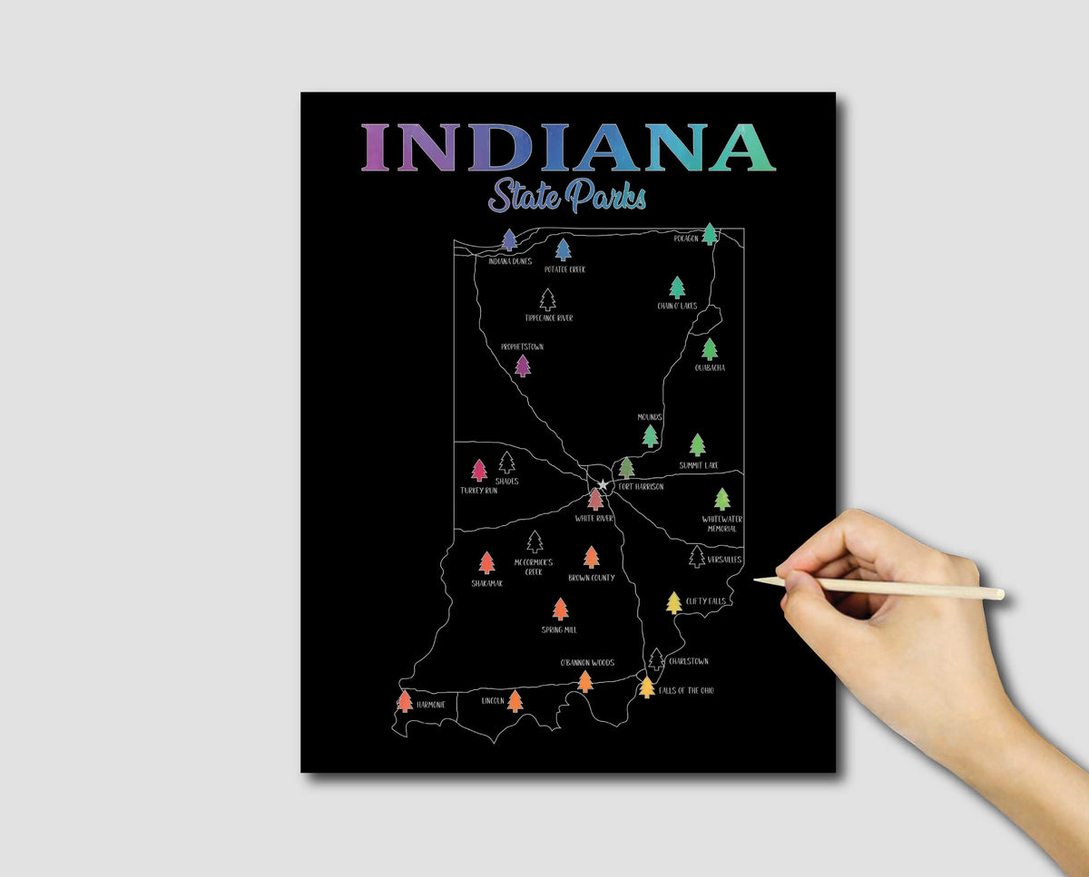 Indiana State Parks Scratch Off Map: Travel Bucket List Poster, Indiana Hiking Gift (11x14)