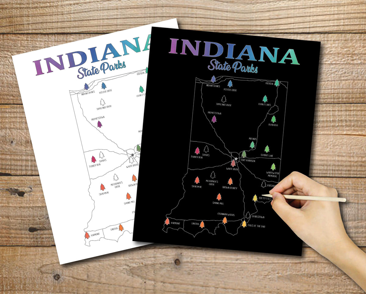 Indiana State Parks Scratch Off Map: Travel Bucket List Poster, Indiana Hiking Gift (11x14)
