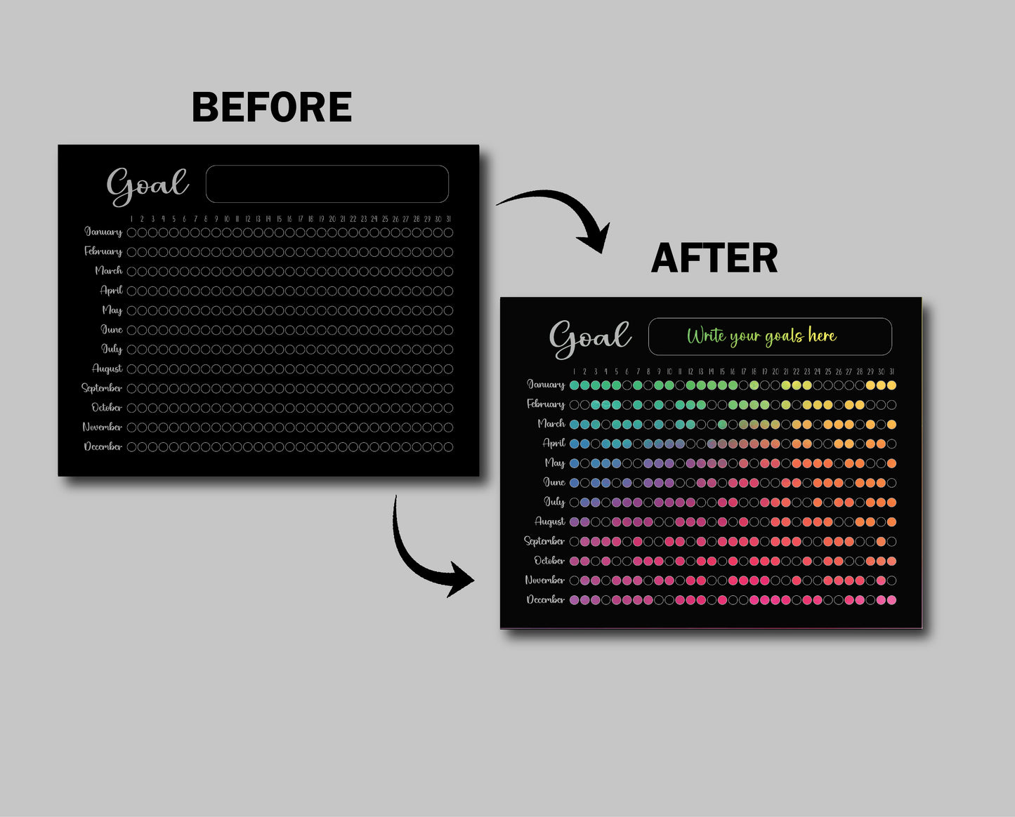 365 Day Goal Tracker Scratch Off Poster, New Year Resolution, Daily Challenge