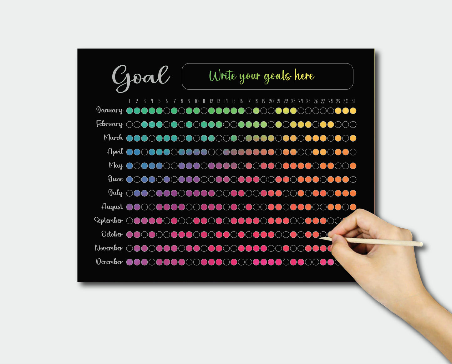 365 Day Goal Tracker Scratch Off Poster, New Year Resolution, Daily Challenge