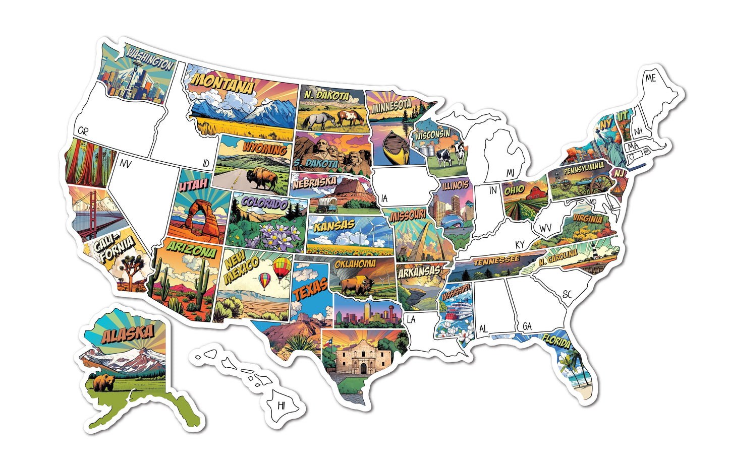 RV Sticker Travel Map, 50 U.S. States Places Traveled, Camper Decor, Outdoor Weatherproof Vinyl Decal, 11x17