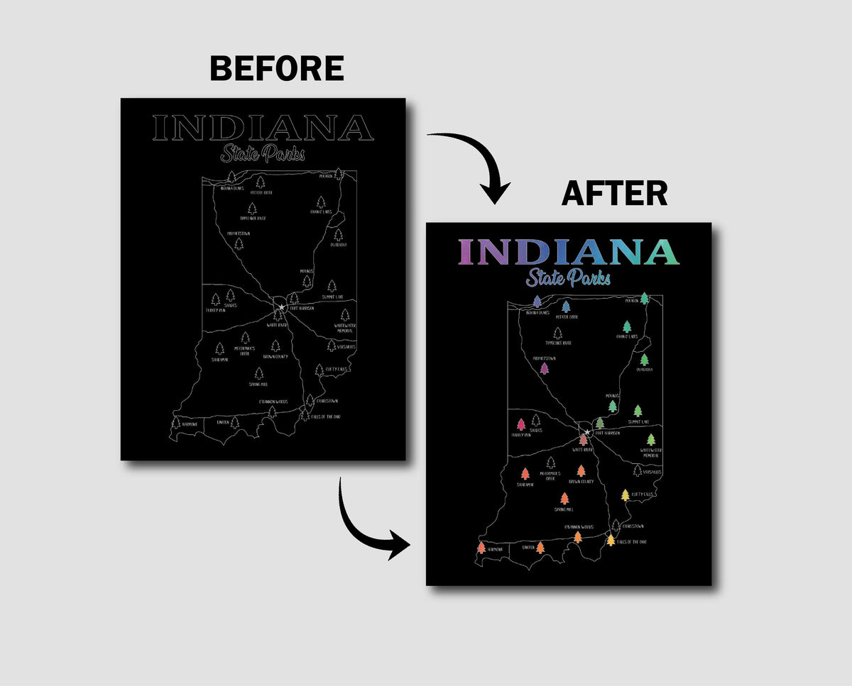 Indiana State Parks Scratch Off Map: Travel Bucket List Poster, Indiana Hiking Gift (11x14)