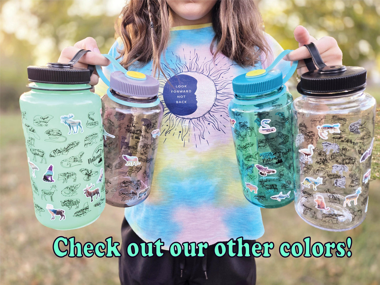 National Park water bottle with stickers, Glow in the Dark bottle, National Park bucket list, Nalgene 32 oz, hiking, Water bottle tracker