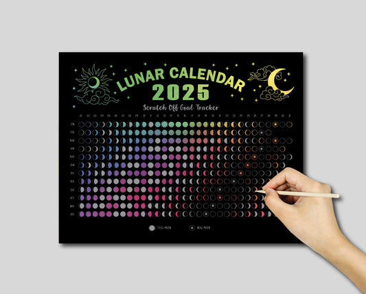 2025 Lunar Calendar Scratch Off, Moon Phase Calendar, Scratch Off Goal Tracker, Annual Goal Setting , 365 Day Planner