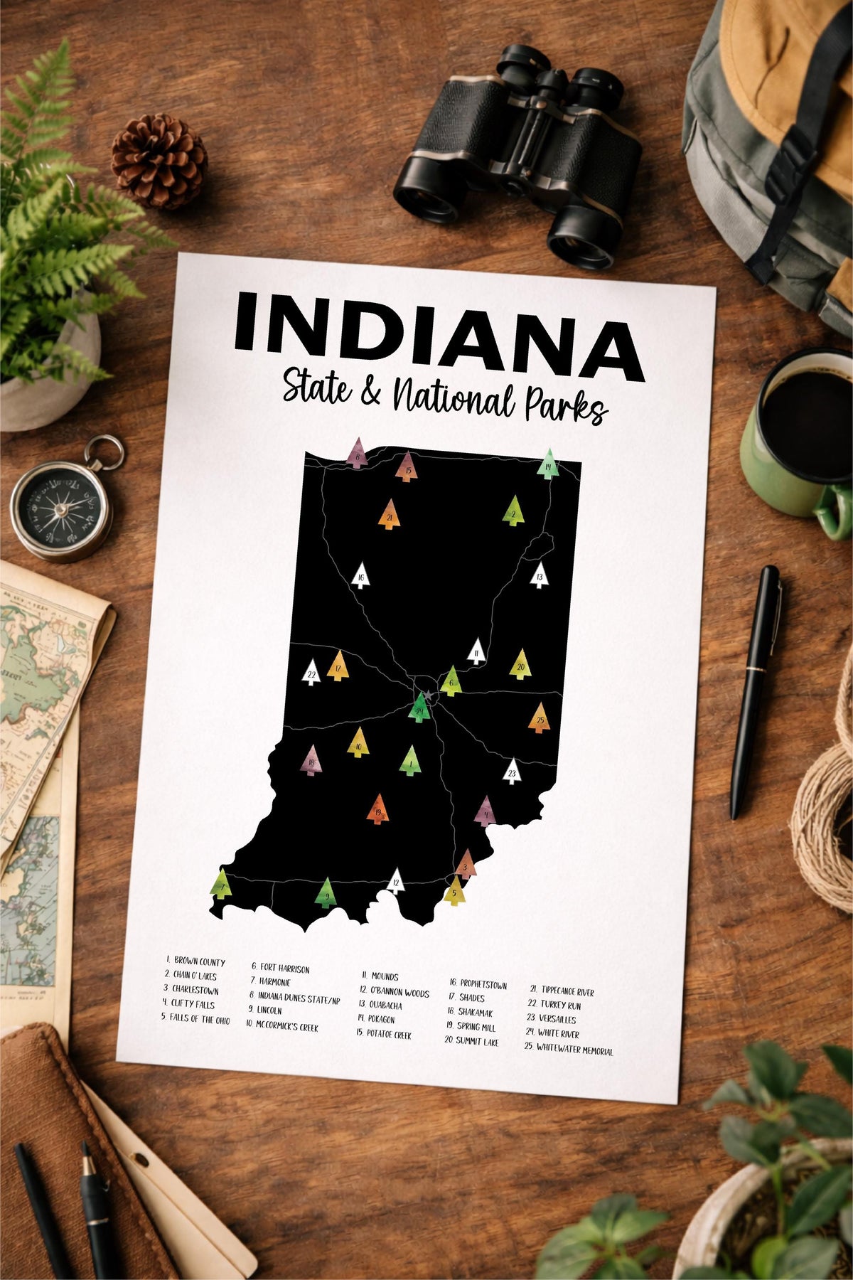 Indiana State Parks Sticker Map, Track your Travel, Bucket List Gift, Adventure Tracker, Indiana Gift Wall Decor, National Park poster