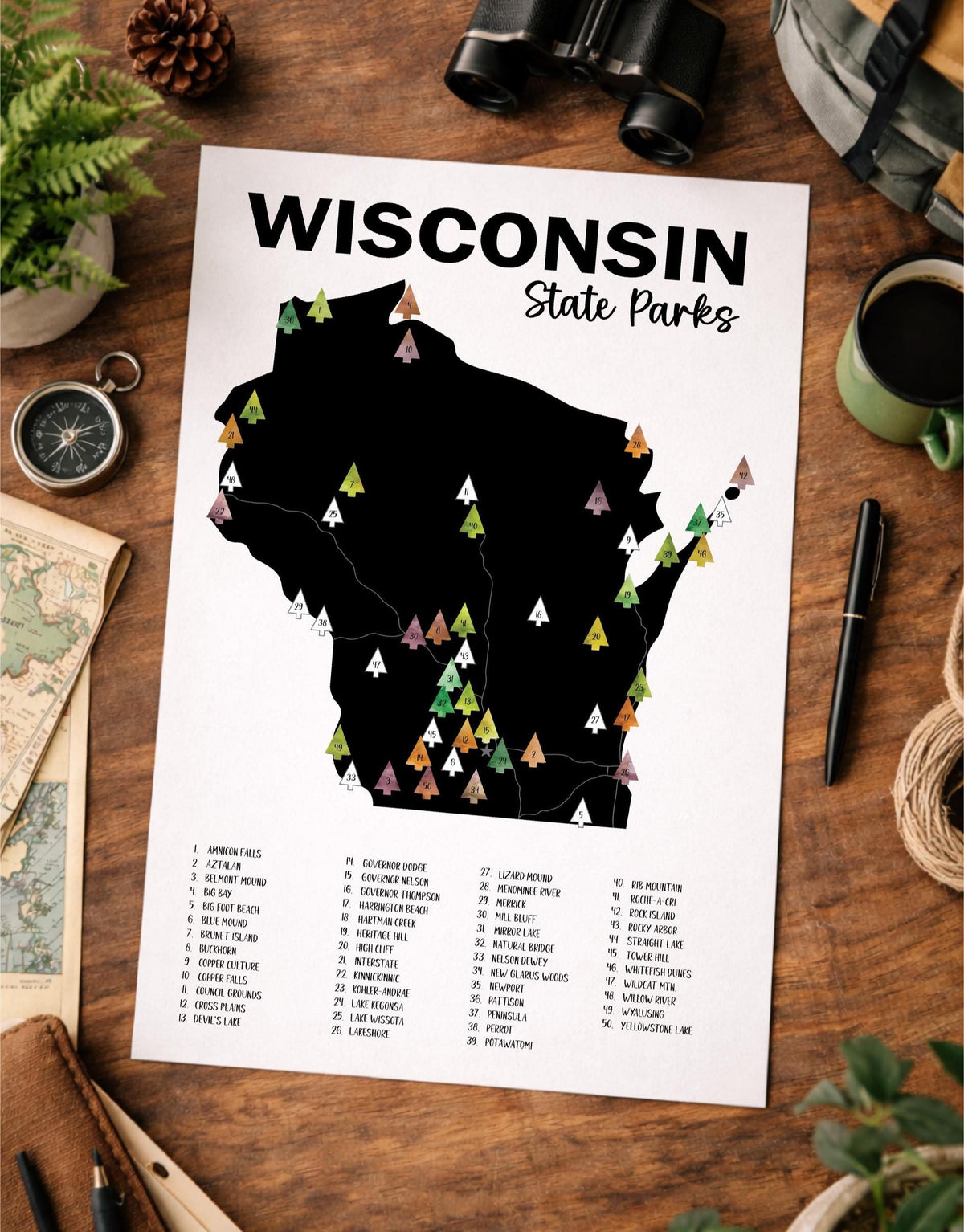 Wisconsin State Parks Sticker Map, Track your Travel, Bucket List Gift, Adventure Tracker, Wisconsin Gift Decor