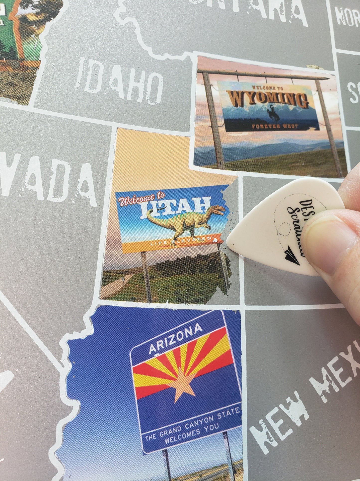 State Border Signs Scratch Off Map; State Welcome Signs of United States travel poster