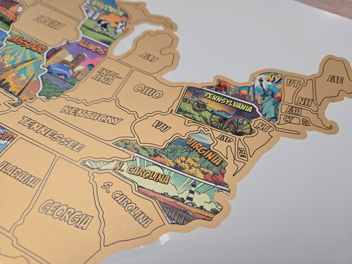 U.S. 50 States Scratch Off Map, Comic Book Illustrations of the United States
