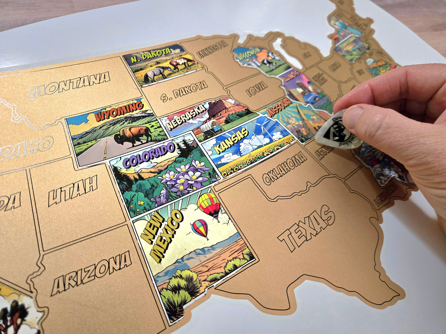 U.S. 50 States Scratch Off Map, Comic Book Illustrations of the United States
